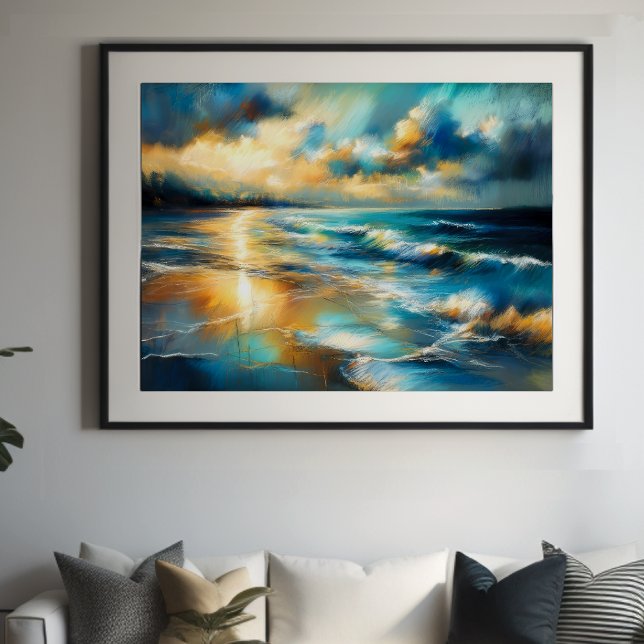Hard Pastel Drawing Waves on a Beach V Poster (Creator Uploaded)