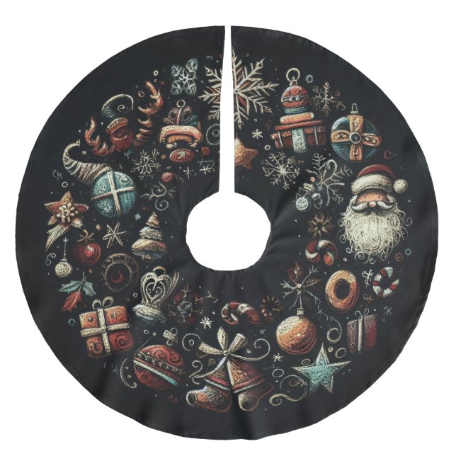 Hard Pastels Drawing Christmas Motifs Brushed Polyester Tree Skirt (Front)