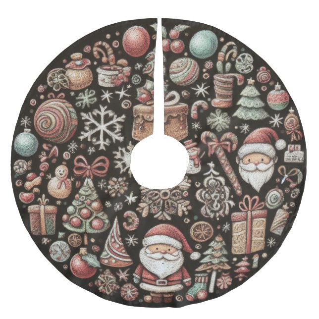 Hard Pastels Drawing Christmas Motifs Brushed Polyester Tree Skirt (Front)