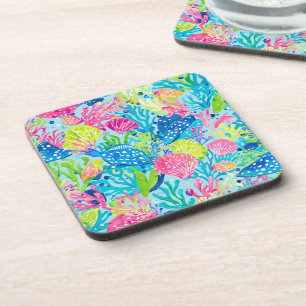 Hard plastic coaster in stylish graphic