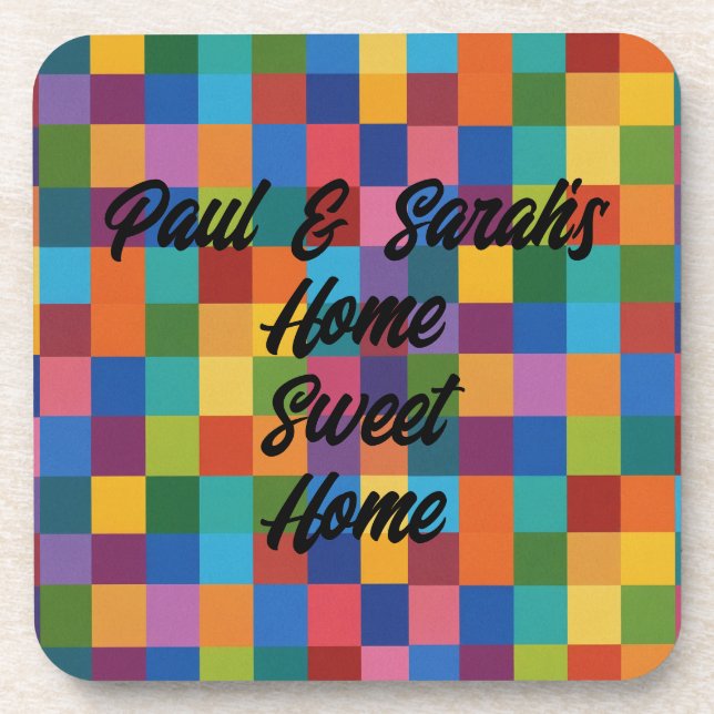 Hard plastic coaster rainbow square home sweet (Front)
