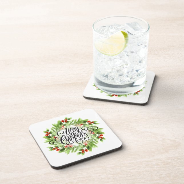 Hard Plastic Coaster Set-Christmas Holly (Right Side)