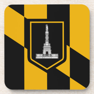 Hard plastic coaster with flag of Baltimore, USA
