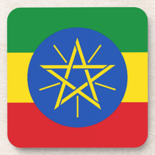 Hard plastic coaster with flag of Ethiopia