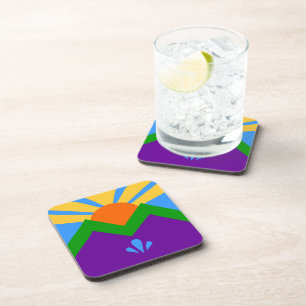 Hard plastic coaster with flag of Manitou Springs