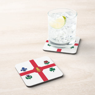 Hard plastic coaster with flag of Montreal, Canada