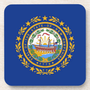 Hard plastic coaster with flag of New Hampshire