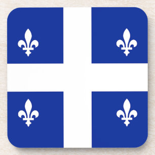 Hard plastic coaster with flag of Quebec, Canada