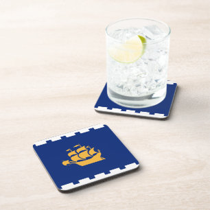 Hard plastic coaster with flag of Quebec City