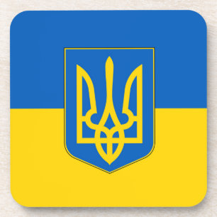 Hard plastic coaster with flag of Ukraine