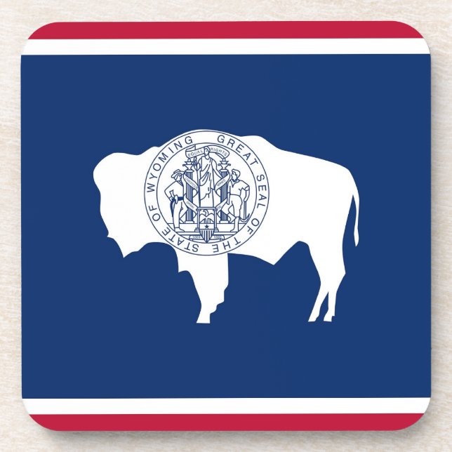 Hard plastic coaster with flag of Wyoming (Front)