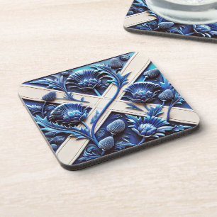 Hard plastic coaster with Scottish Thistles Design