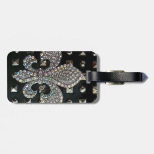 "HARD ROCK" BLACK "FLEUR DE LIS FAUX STUDDED PRINT LUGGAGE TAG