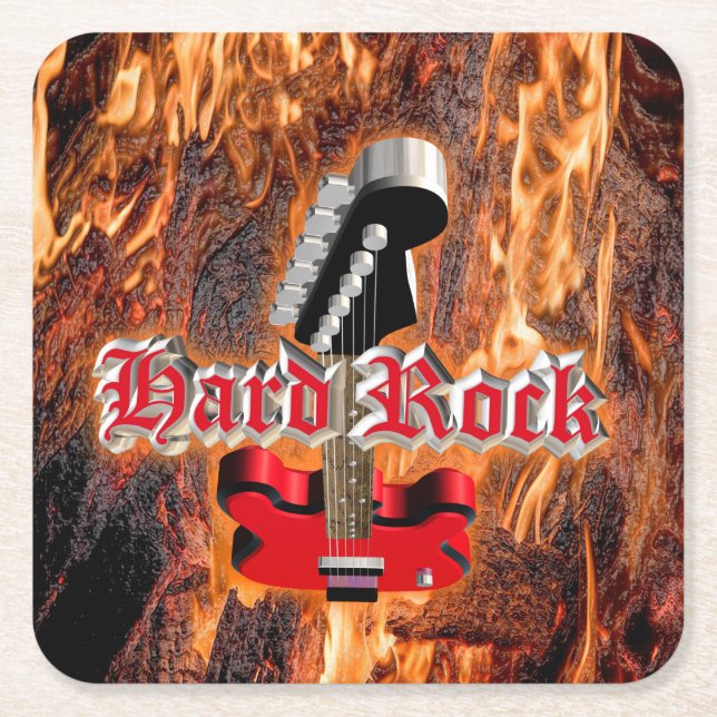 Hard rock into the fire square paper coaster (Front)