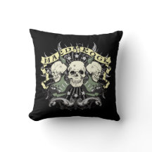 Hard Rock Skulls Throw Pillow Music Lovers
