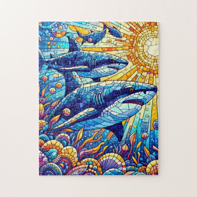 Hard Shark Puzzle In Vibrant Mosaic Style (Vertical)