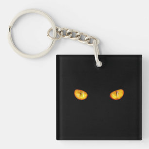 Hard Stare of Black Cats Gold Eyes Key Ring
