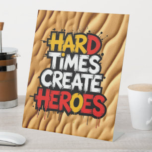 "Hard Times Create Heroes" Typography Sayings Pedestal Sign