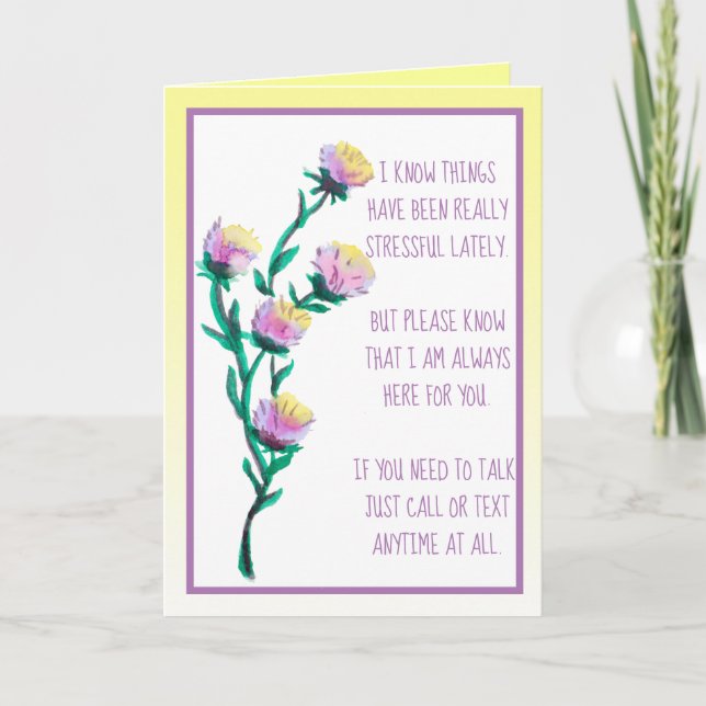 Hard Times, Thinking of You Watercolor Flowers Card (Front)