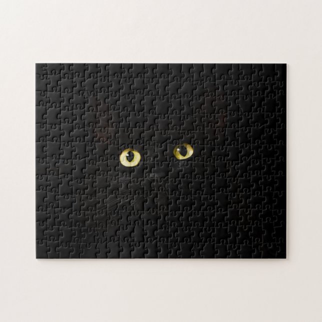 Hard To Solve Dark Cat Solid Black Puzzle (Horizontal)