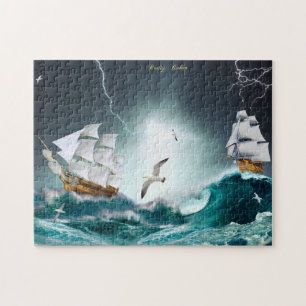 Hard way sailboat sailing ship sea ocean waves jigsaw puzzle