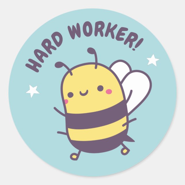 Hard Worker Cute Bee Positive Reward Classic Round Sticker (Front)
