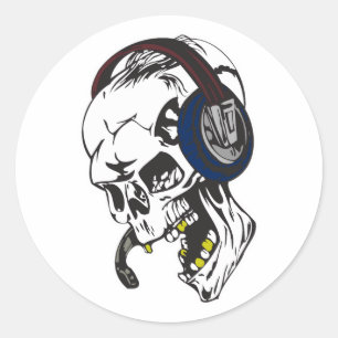 hardcore dee jay skull classic round sticker
