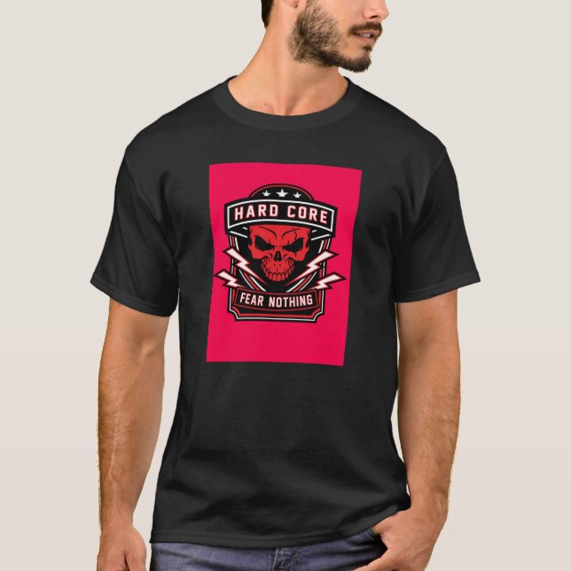 Hardcore Fear Nothing Red Skull Badge Tee (Front)