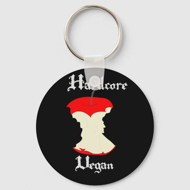 Hardcore Vegan Apple Design Key Ring (Front)