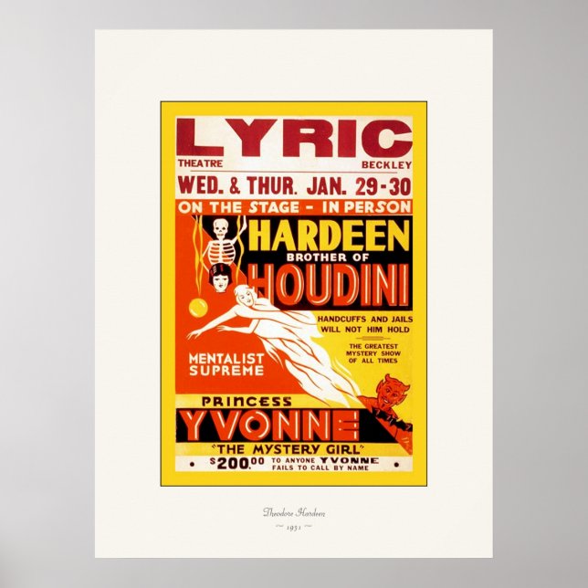 Hardeen ~ Vintage Magician Poster ~ 1931 (Front)