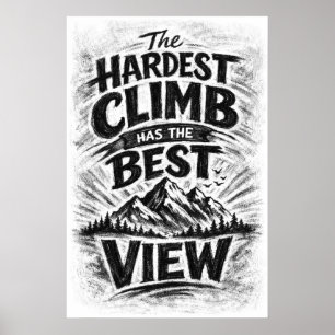 Hardest Climb Best View Vintage Woodcut Art Poster