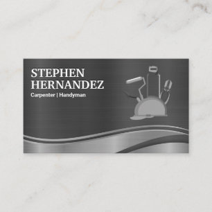 Hardhat and Tools Metal Business Card