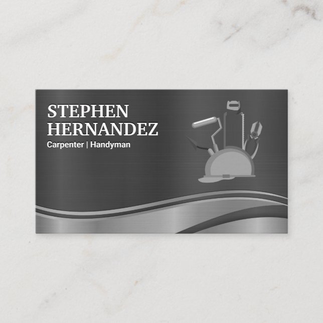 Hardhat and Tools | Metal Business Card (Front)