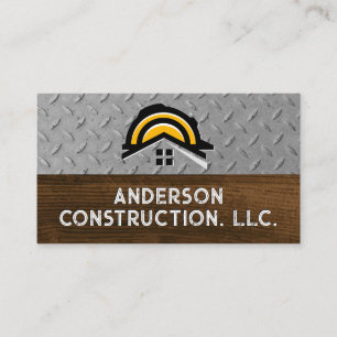 Hardhat Construction Logo Steel Wood Business Card