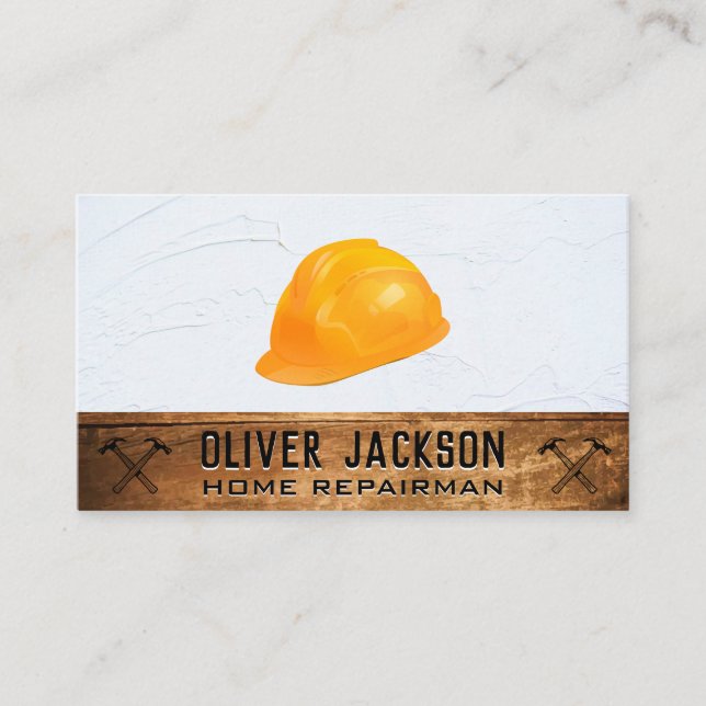 Hardhat Crossed Hammers | Texture Wall Wood Business Card (Front)