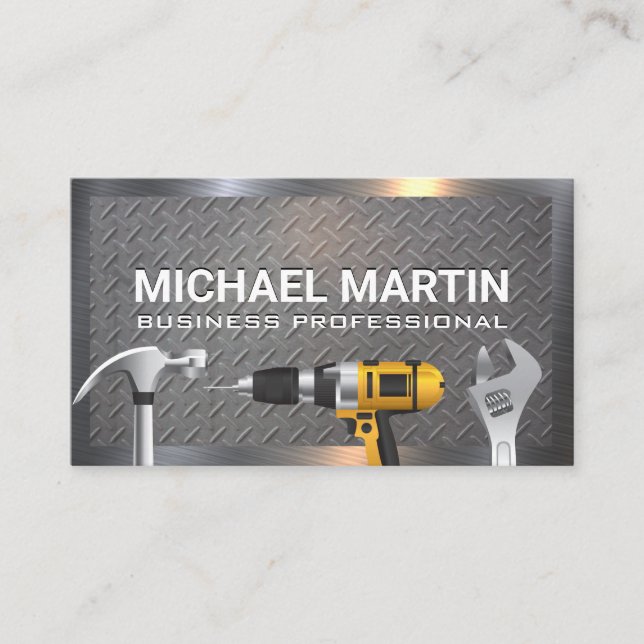 Hardware Hand Tools | Steel Patterned Metal Business Card (Front)