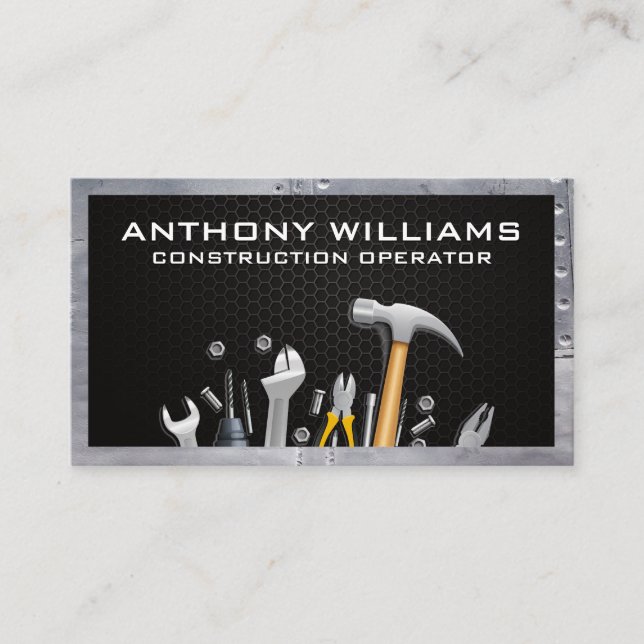Hardware Tools |  Carbon Fibre | Metal Rivets Business Card (Front)
