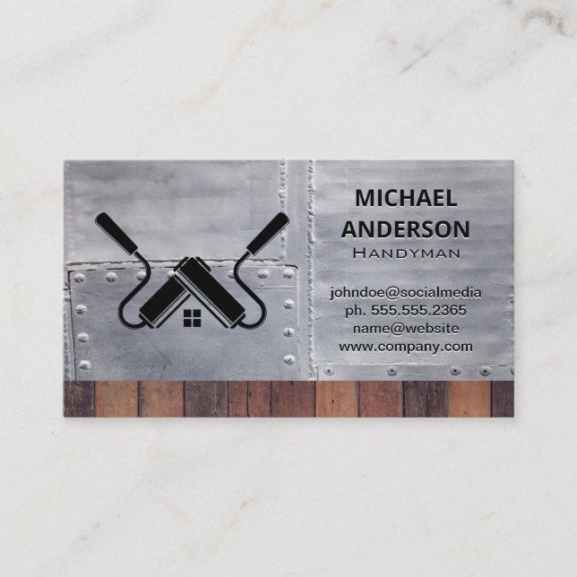 Hardware Tools | Construction Builder | Wood Metal Business Card (Front)