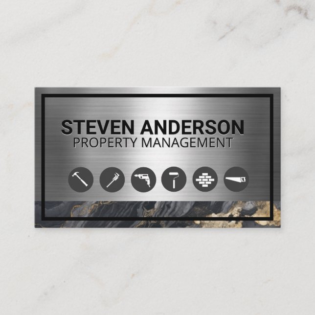 Hardware Tools | Construction | Metal | Marble  Business Card (Front)