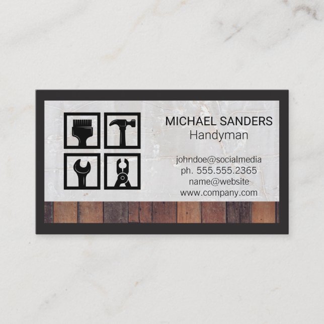 Hardware Tools Icons | Construction Material Business Card (Front)