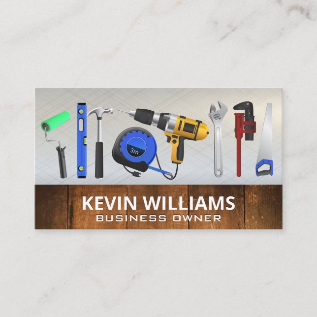 Hardware Tools | Metallic Wood Business Card (Front)