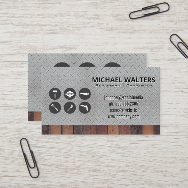 Hardware Tools | Steel and Wood Business Card (Front/Back In Situ)
