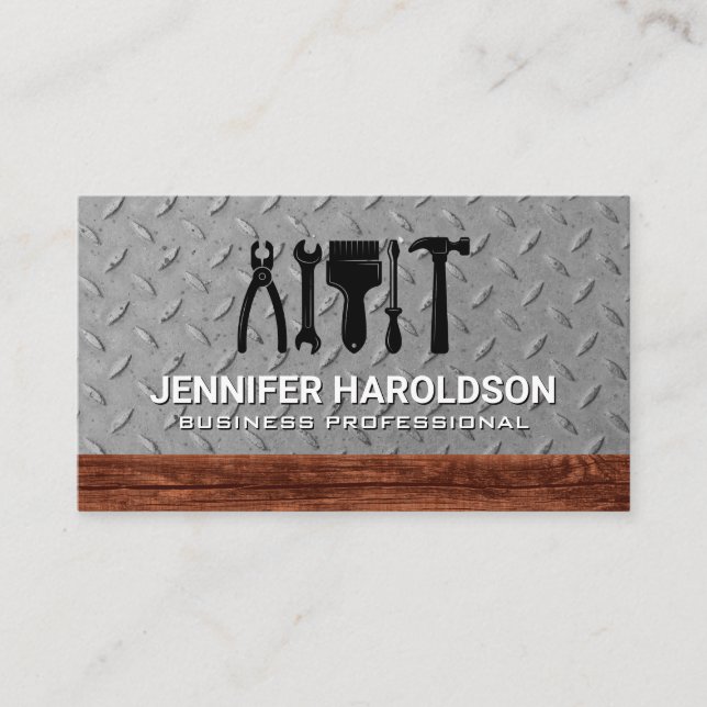 Hardware Tools | Steel Metal and Wood Business Card (Front)
