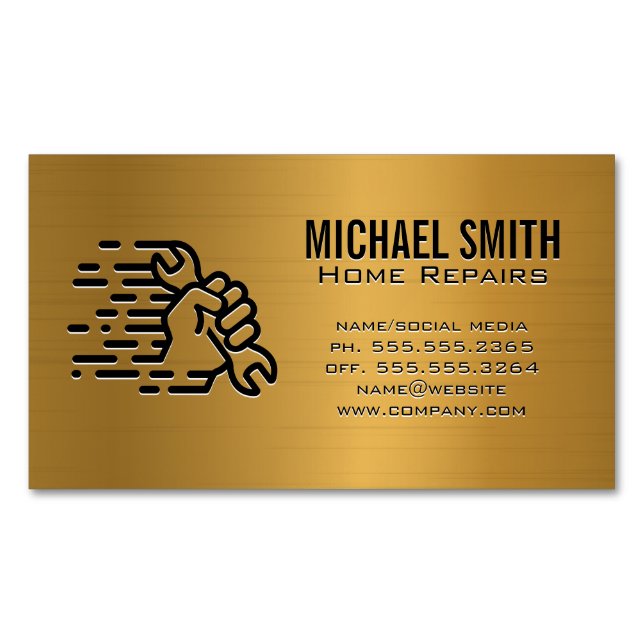 Hardware Tools | Wrench in Hand Magnetic Business Card (Front)