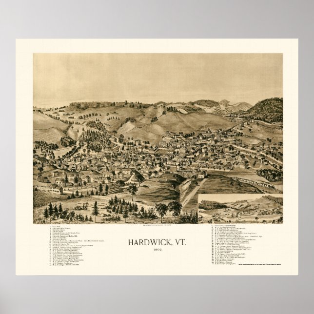 Hardwick, VT Panoramic Map - 1892 Poster (Front)