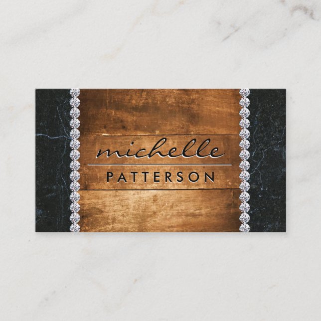 Hardwood | Black Marble Trim | Diamonds Business Card (Front)