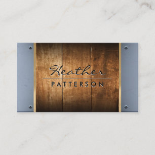 Hardwood   Gold Trim   Metallic Rivets Business Card