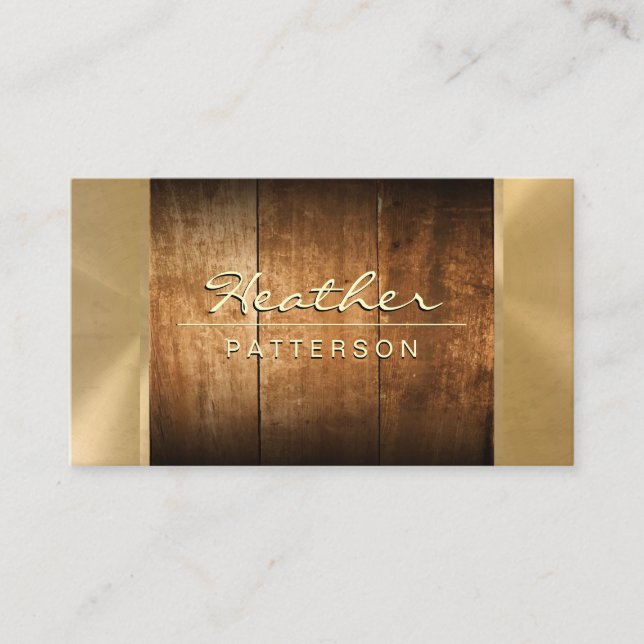 Hardwood | Gold Trim | Metallic Shimmer Business Card (Front)