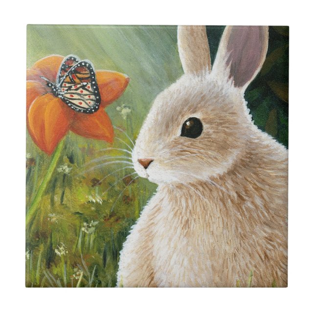hare 55 rabbit bunny with Butterfly Tile (Front)