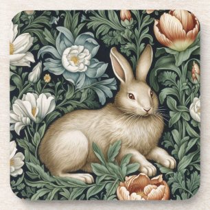 Hare and flowers in the garden art nouveau style coaster